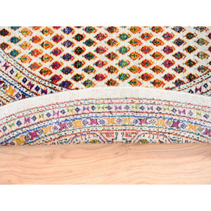 6'x6' Round Colorful Wool And Sari Silk Sarouk Mir Inspired With Small Boteh Design Hand Knotted Oriental Rug FWR373974