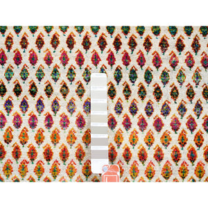6'x6' Round Colorful Wool And Sari Silk Sarouk Mir Inspired With Small Boteh Design Hand Knotted Oriental Rug FWR373974
