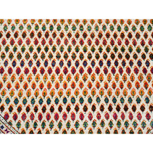 6'x6' Round Colorful Wool And Sari Silk Sarouk Mir Inspired With Small Boteh Design Hand Knotted Oriental Rug FWR373974