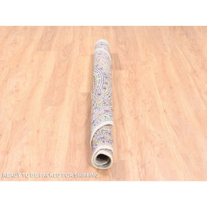 6'x6' Round Colorful Wool And Sari Silk Sarouk Mir Inspired With Small Boteh Design Hand Knotted Oriental Rug FWR373974