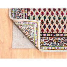 Load image into Gallery viewer, 2&#39;4&quot;x10&#39;2&quot; Colorful Wool And Sari Silk Sarouk Mir Inspired With Multiple Borders Hand Knotted Oriental Runner Rug FWR373980