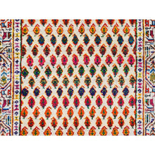 Load image into Gallery viewer, 2&#39;4&quot;x10&#39;2&quot; Colorful Wool And Sari Silk Sarouk Mir Inspired With Multiple Borders Hand Knotted Oriental Runner Rug FWR373980