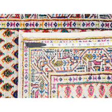 Load image into Gallery viewer, 2&#39;4&quot;x10&#39;2&quot; Colorful Wool And Sari Silk Sarouk Mir Inspired With Multiple Borders Hand Knotted Oriental Runner Rug FWR373980