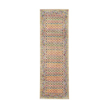 Load image into Gallery viewer, 2&#39;7&quot;x8&#39;1&quot; Colorful Wool And Sari Silk Sarouk Mir Inspired With Repetitive Boteh Design Hand Knotted Oriental Runner Rug FWR373986