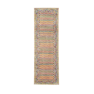 2'7"x8'1" Colorful Wool And Sari Silk Sarouk Mir Inspired With Repetitive Boteh Design Hand Knotted Oriental Runner Rug FWR373986
