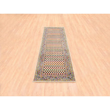 Load image into Gallery viewer, 2&#39;7&quot;x8&#39;1&quot; Colorful Wool And Sari Silk Sarouk Mir Inspired With Repetitive Boteh Design Hand Knotted Oriental Runner Rug FWR373986