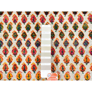 2'7"x8'1" Colorful Wool And Sari Silk Sarouk Mir Inspired With Repetitive Boteh Design Hand Knotted Oriental Runner Rug FWR373986