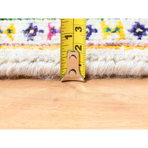 2'7"x8'1" Colorful Wool And Sari Silk Sarouk Mir Inspired With Repetitive Boteh Design Hand Knotted Oriental Runner Rug FWR373986