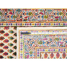 Load image into Gallery viewer, 2&#39;7&quot;x8&#39;1&quot; Colorful Wool And Sari Silk Sarouk Mir Inspired With Repetitive Boteh Design Hand Knotted Oriental Runner Rug FWR373986