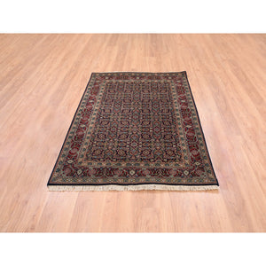 4'x6'3" Midnight Blue All Over Herat Fish Design New Zealand Wool Hand Knotted Oriental Rug FWR374064