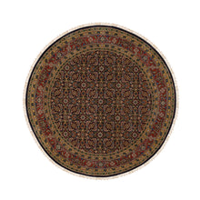 Load image into Gallery viewer, 5&#39;10&quot;x5&#39;10&quot; Hand Spun Wool Midnight Blue All Over Herat Fish Design Hand Knotted Oriental Round Rug FWR374106