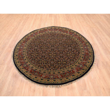 Load image into Gallery viewer, 5&#39;10&quot;x5&#39;10&quot; Hand Spun Wool Midnight Blue All Over Herat Fish Design Hand Knotted Oriental Round Rug FWR374106