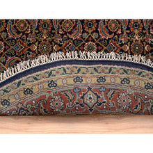 Load image into Gallery viewer, 5&#39;10&quot;x5&#39;10&quot; Hand Spun Wool Midnight Blue All Over Herat Fish Design Hand Knotted Oriental Round Rug FWR374106