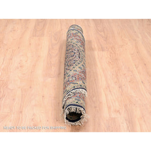 5'10"x5'10" Hand Spun Wool Midnight Blue All Over Herat Fish Design Hand Knotted Oriental Round Rug FWR374106