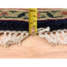 Load image into Gallery viewer, 5&#39;10&quot;x5&#39;10&quot; Hand Spun Wool Midnight Blue All Over Herat Fish Design Hand Knotted Oriental Round Rug FWR374106