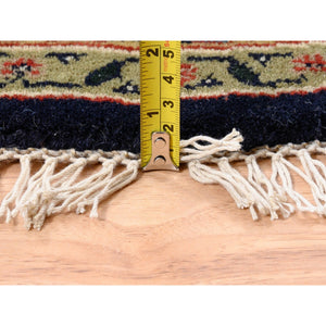5'10"x5'10" Hand Spun Wool Midnight Blue All Over Herat Fish Design Hand Knotted Oriental Round Rug FWR374106