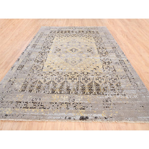 9'x11'10" Beige Textured Wool Geometric Persian Design With Earth Tone Colors Hand Knotted Oriental Rug FWR374112
