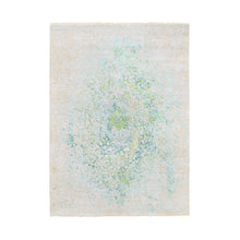 Load image into Gallery viewer, 5&#39;x7&#39; Ivory With Touch Of Green Pure Silk With Wool Hand Knotted Oriental Rug FWR374124