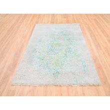 Load image into Gallery viewer, 5&#39;x7&#39; Ivory With Touch Of Green Pure Silk With Wool Hand Knotted Oriental Rug FWR374124