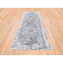 Load image into Gallery viewer, 4&#39;1&quot;x10&#39; Broken Persian Design Wool And Pure Silk Grey Hand Knotted Oriental Wide Gallery Runner Rug FWR374130