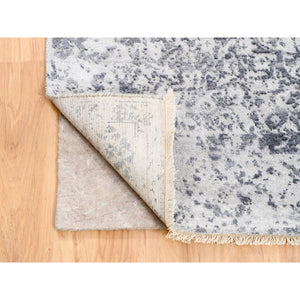 4'1"x10' Broken Persian Design Wool And Pure Silk Grey Hand Knotted Oriental Wide Gallery Runner Rug FWR374130