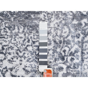 4'1"x10' Broken Persian Design Wool And Pure Silk Grey Hand Knotted Oriental Wide Gallery Runner Rug FWR374130