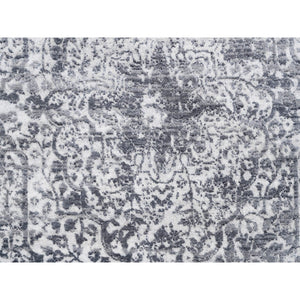 4'1"x10' Broken Persian Design Wool And Pure Silk Grey Hand Knotted Oriental Wide Gallery Runner Rug FWR374130