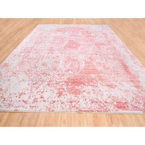 12'2"x15' Oversize Pink Broken Persian Design Wool And Pure Silk Hand Knotted Oriental Rug FWR374136