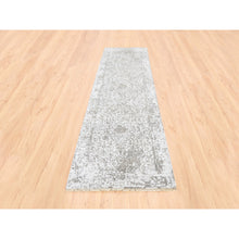 Load image into Gallery viewer, 2&#39;7&quot;x10&#39; Grey Broken Persian Design Wool And Pure Silk Hand Knotted Oriental Runner Rug FWR374166