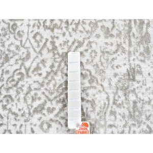 2'7"x10' Grey Broken Persian Design Wool And Pure Silk Hand Knotted Oriental Runner Rug FWR374166