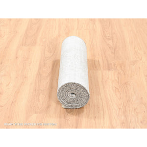 2'7"x10' Grey Broken Persian Design Wool And Pure Silk Hand Knotted Oriental Runner Rug FWR374166