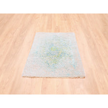 Load image into Gallery viewer, 3&#39;1&quot;x5&#39; Pure Silk With Ivory With Touch Of Green Wool Hand Knotted Oriental Rug FWR374172