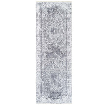 Load image into Gallery viewer, 4&#39;1&quot;x12&#39;1&quot; Grey Wool And Pure Silk Broken Persian Design Hand Knotted Oriental Wide Gallery Size Runner Rug FWR374202