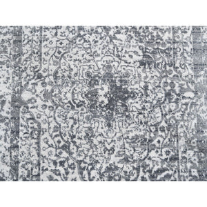 4'1"x12'1" Grey Wool And Pure Silk Broken Persian Design Hand Knotted Oriental Wide Gallery Size Runner Rug FWR374202