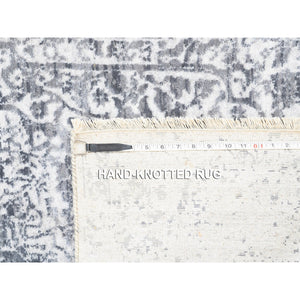 4'1"x12'1" Grey Wool And Pure Silk Broken Persian Design Hand Knotted Oriental Wide Gallery Size Runner Rug FWR374202