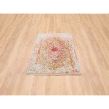 Load image into Gallery viewer, 3&#39;1&quot;x4&#39;10&quot; Hand Knotted Pink Wool and Pure Silk Medallion Erased Persian Design Oriental Rug FWR374232