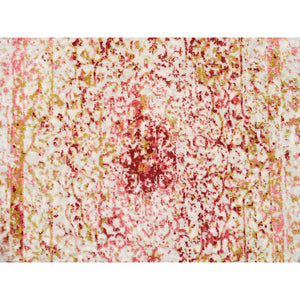 3'1"x4'10" Hand Knotted Pink Wool and Pure Silk Medallion Erased Persian Design Oriental Rug FWR374232