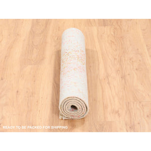 3'1"x4'10" Hand Knotted Pink Wool and Pure Silk Medallion Erased Persian Design Oriental Rug FWR374232