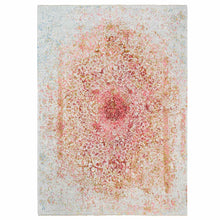 Load image into Gallery viewer, 9&#39;1&quot;x12&#39; Pink Wool and Pure Silk Medallion Erased Persian Design Hand Knotted Oriental Rug FWR374238
