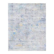 Load image into Gallery viewer, 8&#39;1&quot;x10&#39; Dark Gray with Touches of Blue and Yellow Modern Wool And Silk Hand Knotted Oriental Rug FWR374430