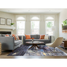Load image into Gallery viewer, 8&#39;x10&#39; Charcoal Black With Pop Of Colors Modern Wool And Silk Hand Knotted Oriental Rug FWR374442