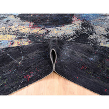 Load image into Gallery viewer, 8&#39;x10&#39; Charcoal Black With Pop Of Colors Modern Wool And Silk Hand Knotted Oriental Rug FWR374442