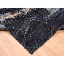 Load image into Gallery viewer, 8&#39;x10&#39; Charcoal Black With Pop Of Colors Modern Wool And Silk Hand Knotted Oriental Rug FWR374442