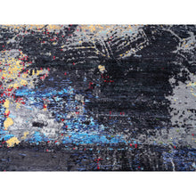 Load image into Gallery viewer, 8&#39;x10&#39; Charcoal Black With Pop Of Colors Modern Wool And Silk Hand Knotted Oriental Rug FWR374442