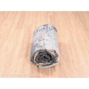 8'x10' Charcoal Black With Pop Of Colors Modern Wool And Silk Hand Knotted Oriental Rug FWR374442