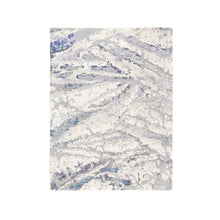 Load image into Gallery viewer, 4&#39;1&quot;x5&#39;9&quot; Ivory with a Mix of Blue and Gray Wool and Silk Hand Knotted Abstract Design Modern Oriental Rug FWR374574