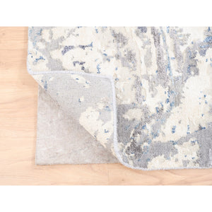 4'1"x5'9" Ivory with a Mix of Blue and Gray Wool and Silk Hand Knotted Abstract Design Modern Oriental Rug FWR374574
