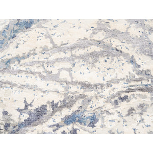 4'1"x5'9" Ivory with a Mix of Blue and Gray Wool and Silk Hand Knotted Abstract Design Modern Oriental Rug FWR374574