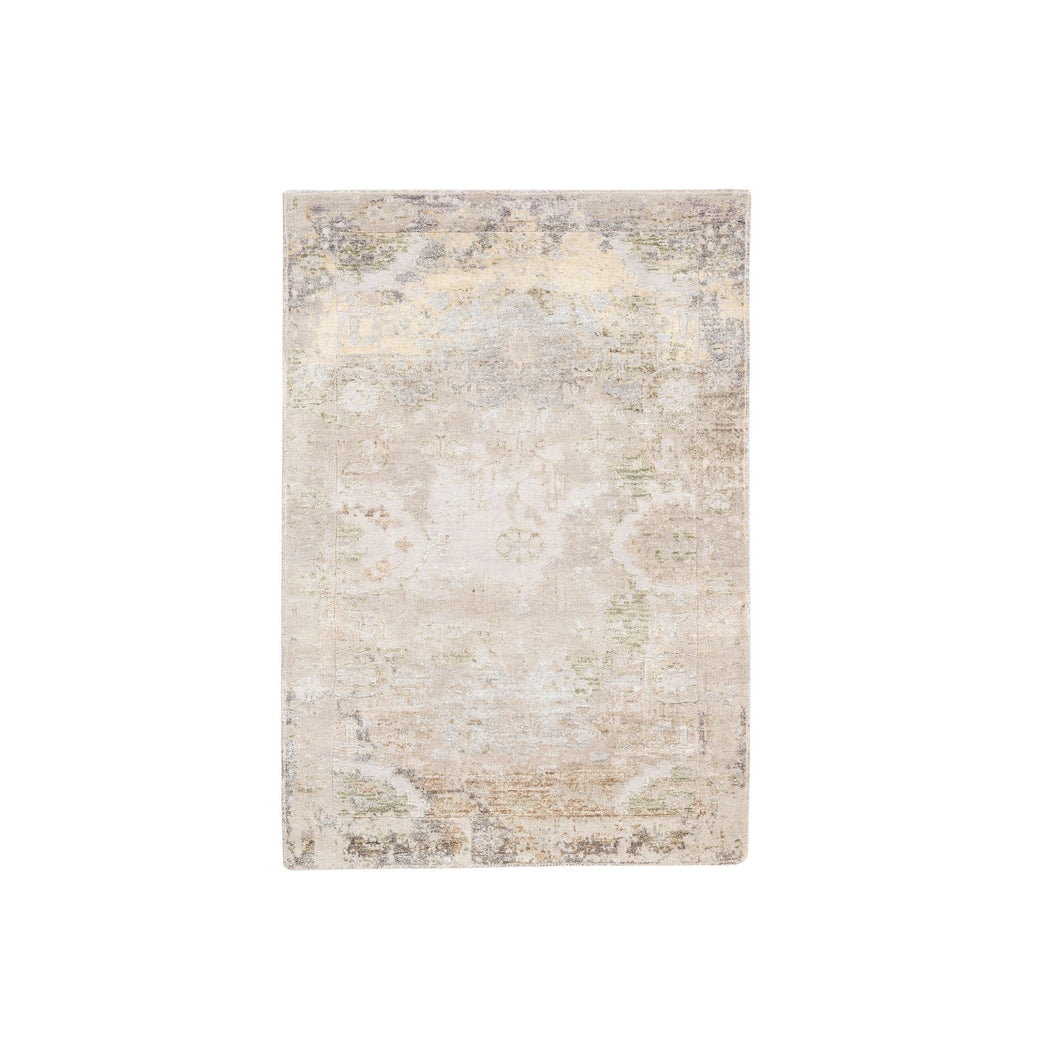 3'x5' Hand Knotted Beige Modern Wool And Silk Oriental Rug FWR374586