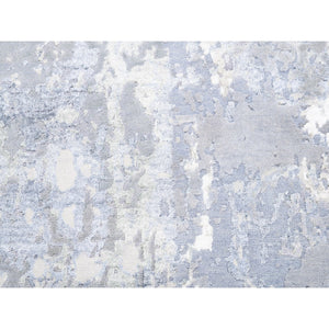 3'1"x5'1" Wool and Silk Gray and Silver Blue Abstract Design Hand Knotted Modern Oriental Rug FWR374610